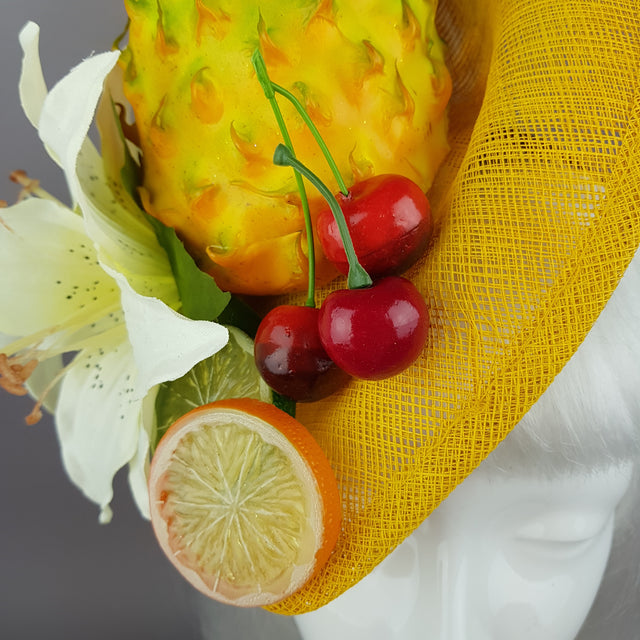 "Chika" Pineapple, Cherry, Fruit Fascinator Hat