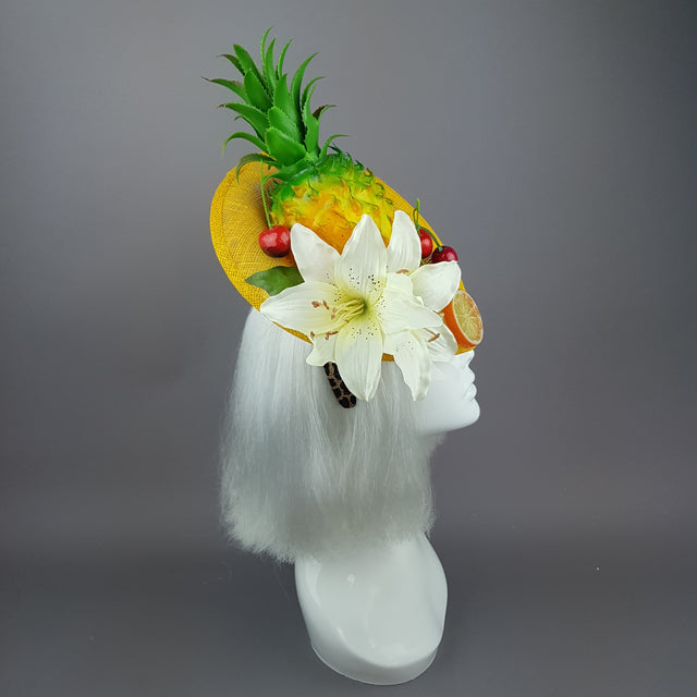 "Chika" Pineapple, Cherry, Fruit Fascinator Hat