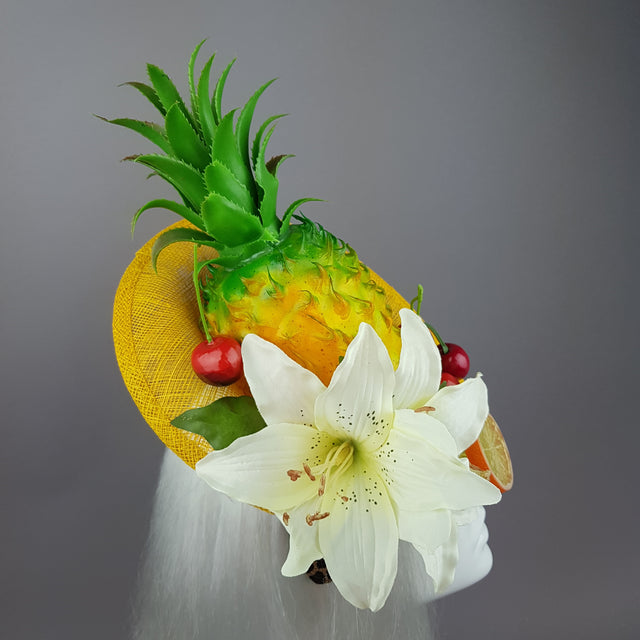 "Chika" Pineapple, Cherry, Fruit Fascinator Hat