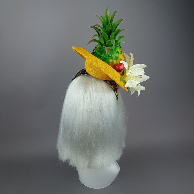 "Chika" Pineapple, Cherry, Fruit Fascinator Hat