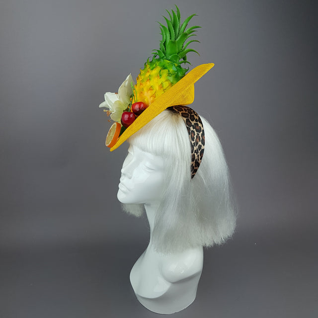 "Chika" Pineapple, Cherry, Fruit Fascinator Hat
