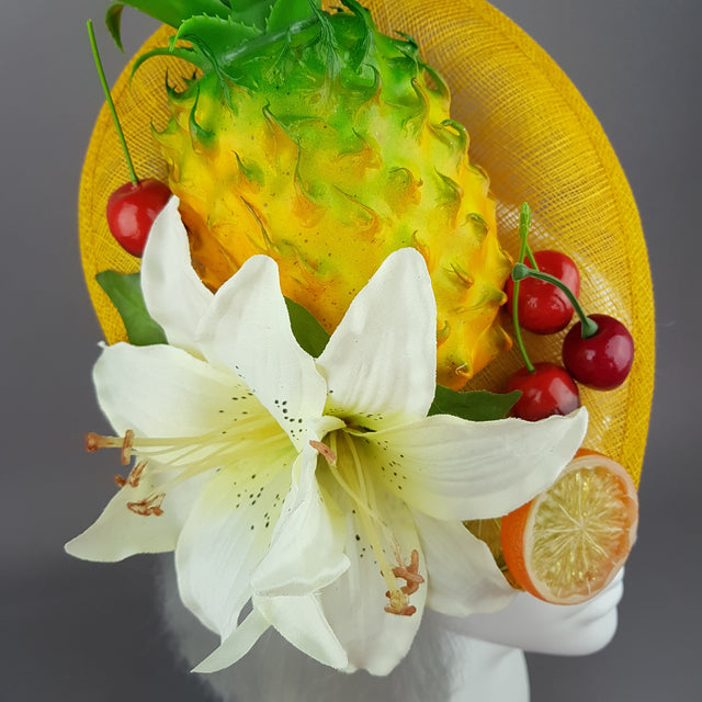 "Chika" Pineapple, Cherry, Fruit Fascinator Hat