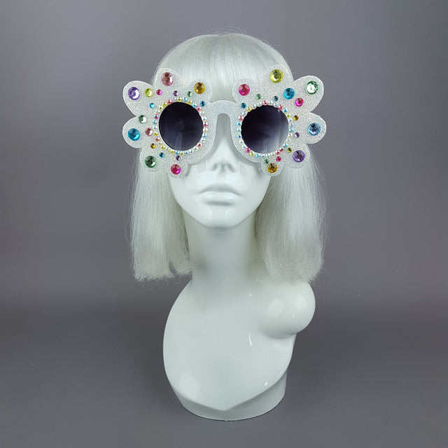 "Too Fabulous for You" Glitter & Jewel Daisy Flower Sunglasses