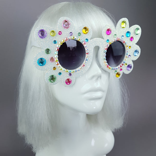 "Too Fabulous for You" Glitter & Jewel Daisy Flower Sunglasses