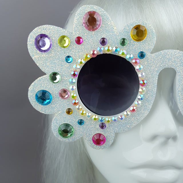 "Too Fabulous for You" Glitter & Jewel Daisy Flower Sunglasses