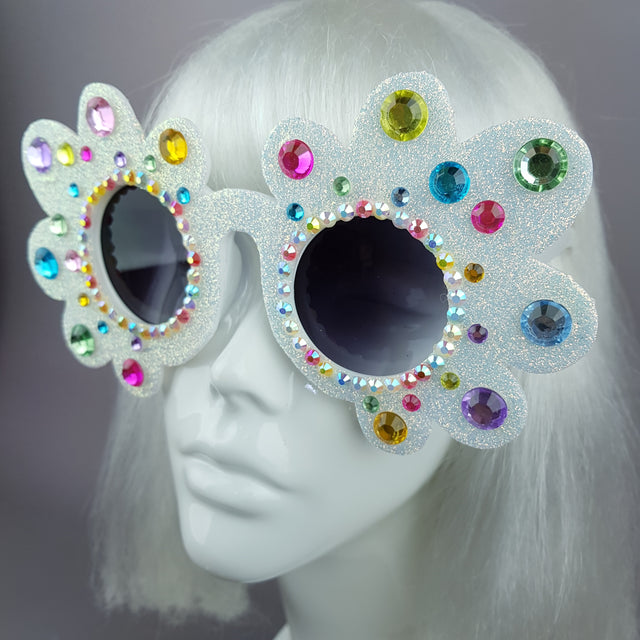 "Too Fabulous for You" Glitter & Jewel Daisy Flower Sunglasses