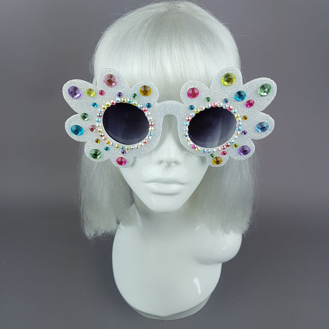 "Too Fabulous for You" Glitter & Jewel Daisy Flower Sunglasses