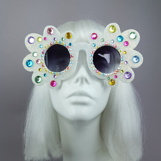 "Too Fabulous for You" Glitter & Jewel Daisy Flower Sunglasses