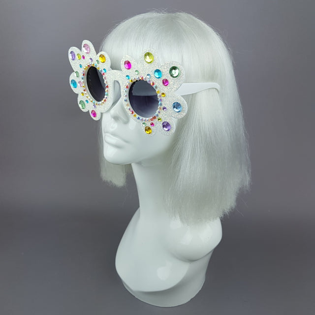 "Too Fabulous for You" Glitter & Jewel Daisy Flower Sunglasses