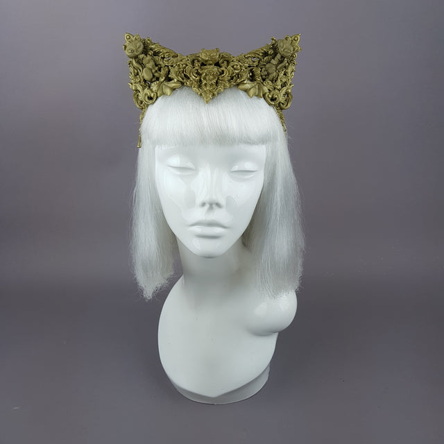 "Kitt" Gold Filigree Cat Ear Headpiece