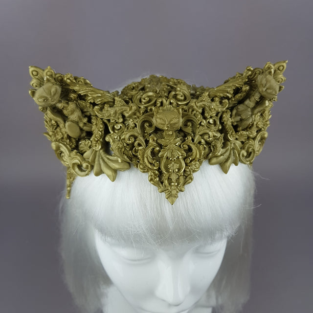"Kitt" Gold Filigree Cat Ear Headpiece