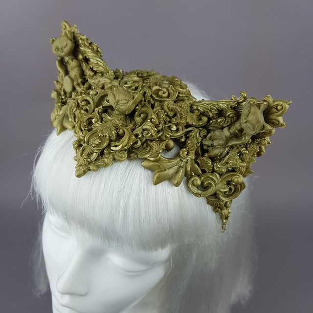 "Kitt" Gold Filigree Cat Ear Headpiece