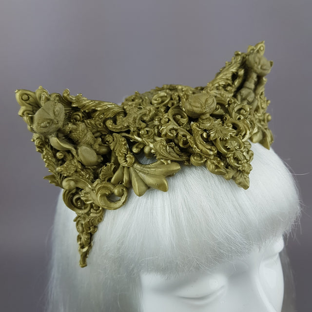 "Kitt" Gold Filigree Cat Ear Headpiece