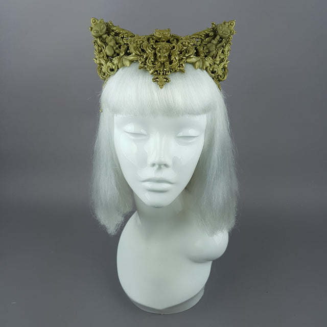 "Kitt" Gold Filigree Cat Ear Headpiece