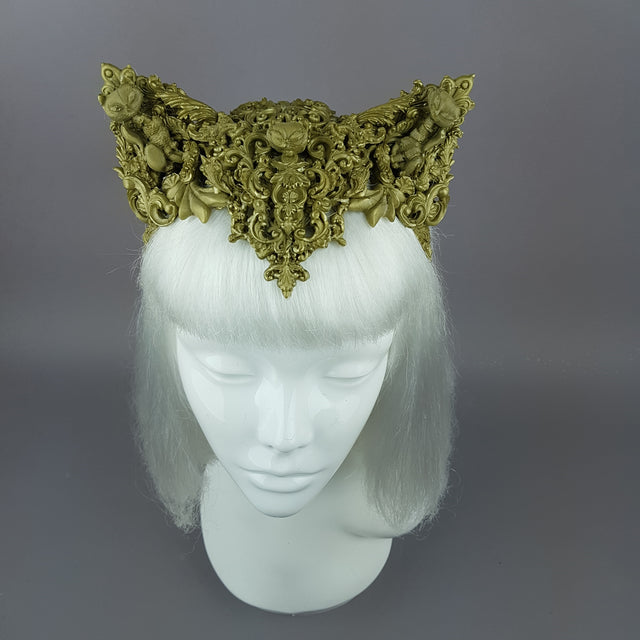 "Kitt" Gold Filigree Cat Ear Headpiece