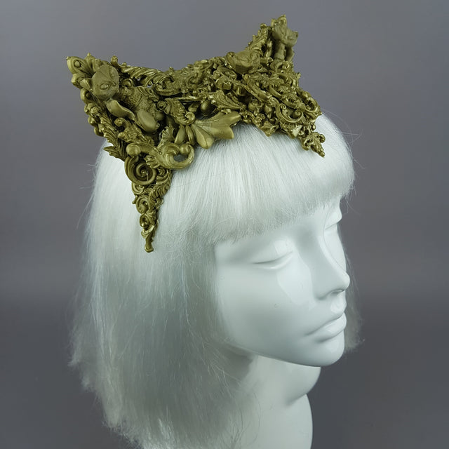 "Kitt" Gold Filigree Cat Ear Headpiece