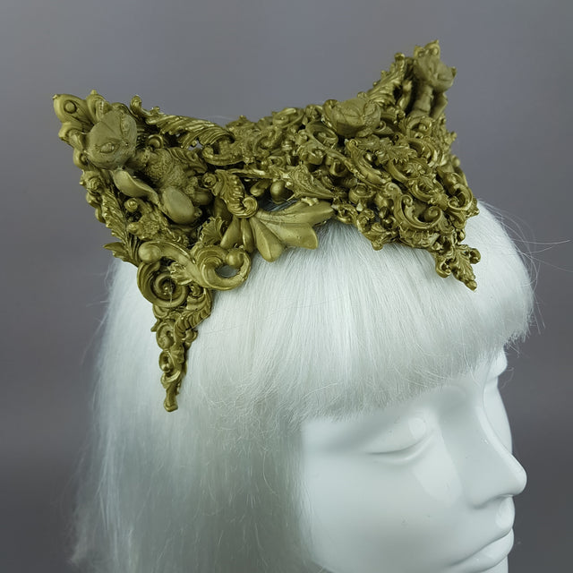 "Kitt" Gold Filigree Cat Ear Headpiece