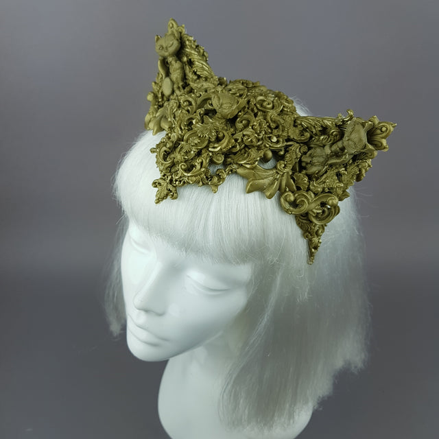 "Kitt" Gold Filigree Cat Ear Headpiece