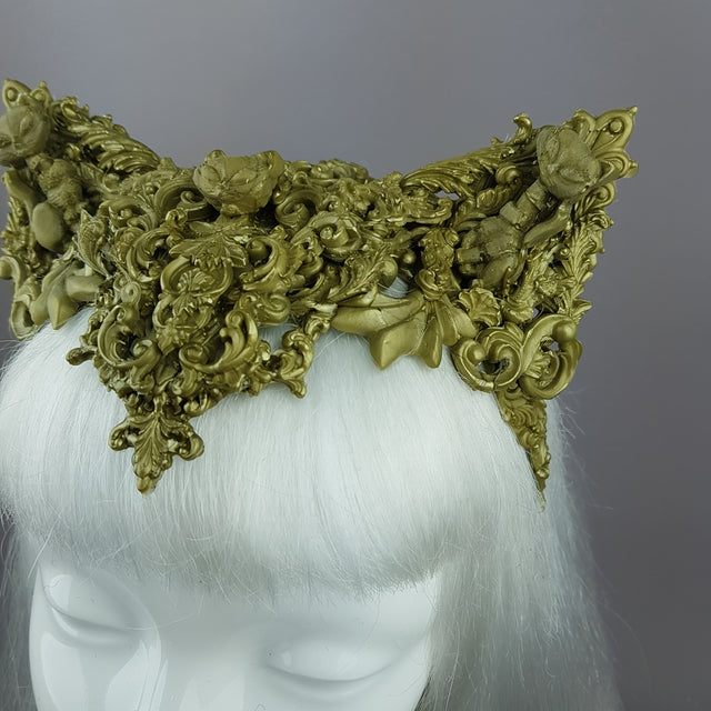 "Kitt" Gold Filigree Cat Ear Headpiece