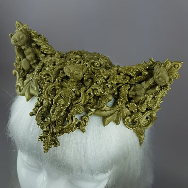 "Kitt" Gold Filigree Cat Ear Headpiece
