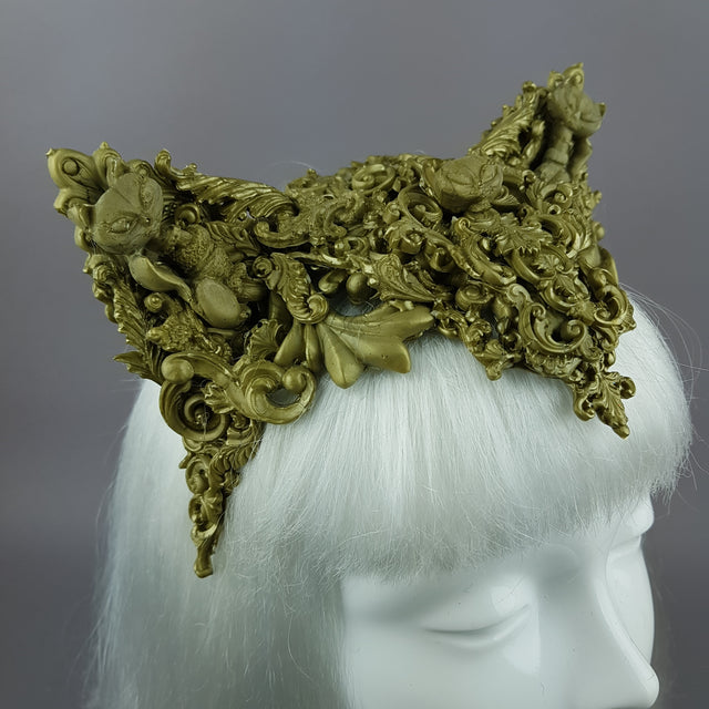 "Kitt" Gold Filigree Cat Ear Headpiece