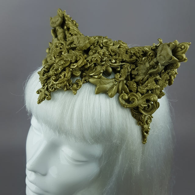 "Kitt" Gold Filigree Cat Ear Headpiece