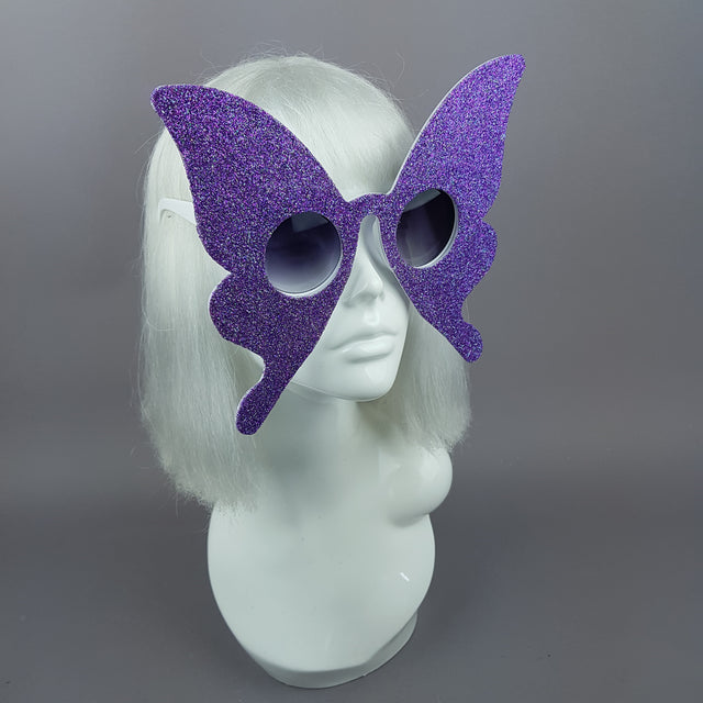 "Transformation" Blue/Purple Glitter Butterfly Sunglasses