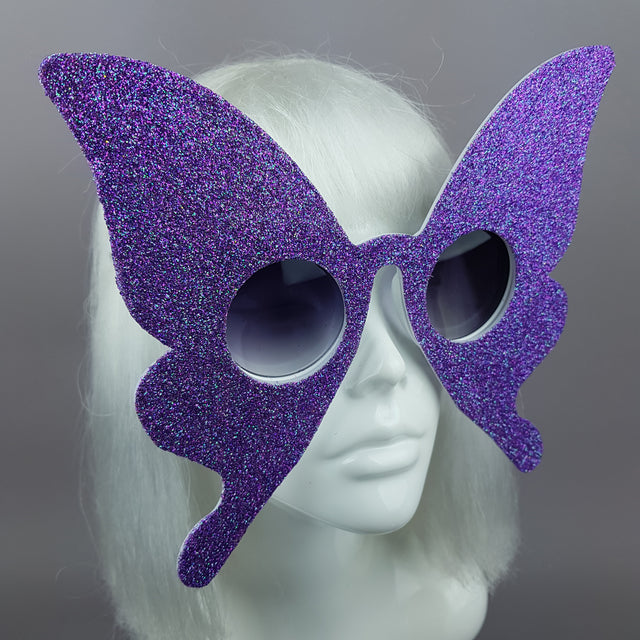 "Transformation" Blue/Purple Glitter Butterfly Sunglasses