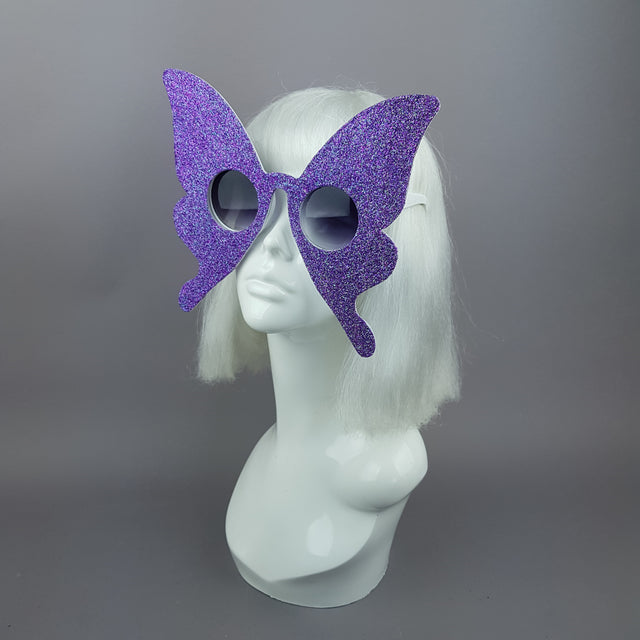 "Transformation" Blue/Purple Glitter Butterfly Sunglasses