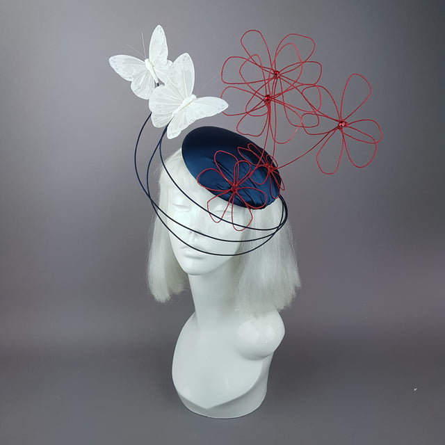 "Melantha" Wire Flower & Butterfly Fascinator Hat