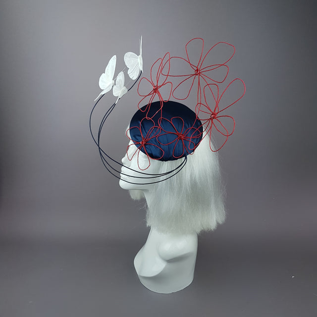 "Melantha" Wire Flower & Butterfly Fascinator Hat