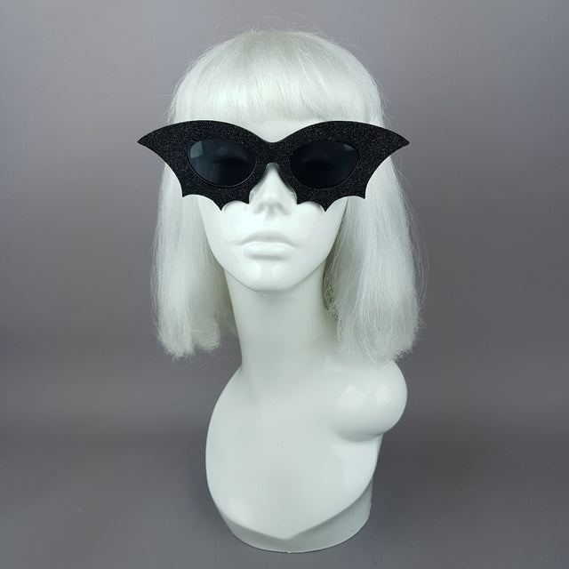 "Bela" Black Glitter Bat Sunglasses