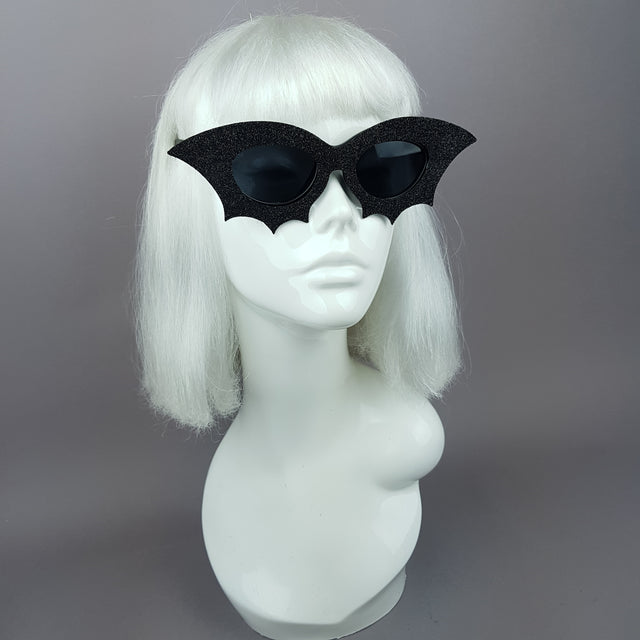 "Bela" Black Glitter Bat Sunglasses