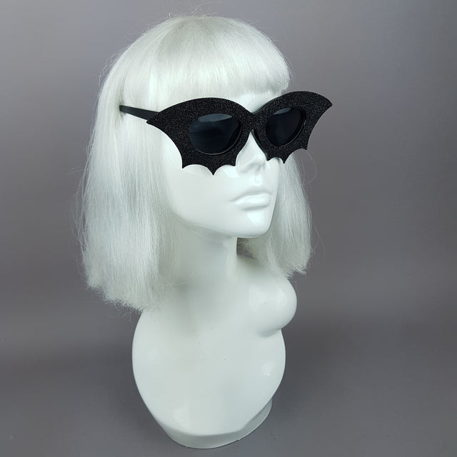 "Bela" Black Glitter Bat Sunglasses