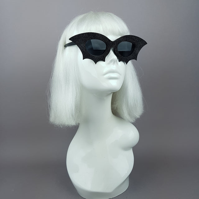 "Bela" Black Glitter Bat Sunglasses