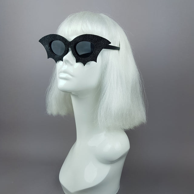 "Bela" Black Glitter Bat Sunglasses