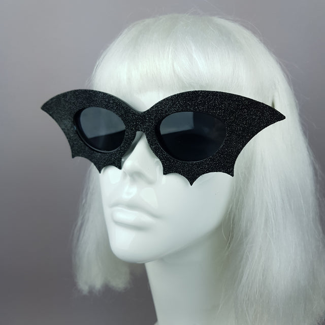 "Bela" Black Glitter Bat Sunglasses