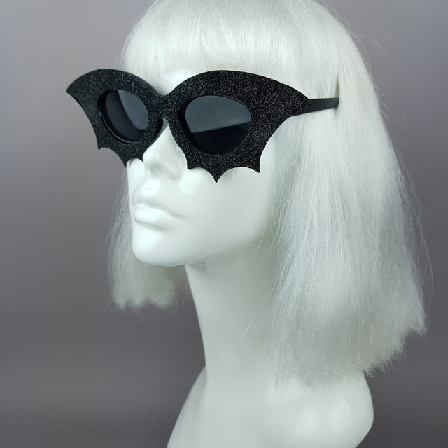 "Bela" Black Glitter Bat Sunglasses