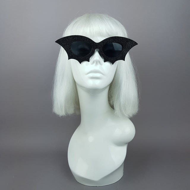 "Bela" Black Glitter Bat Sunglasses