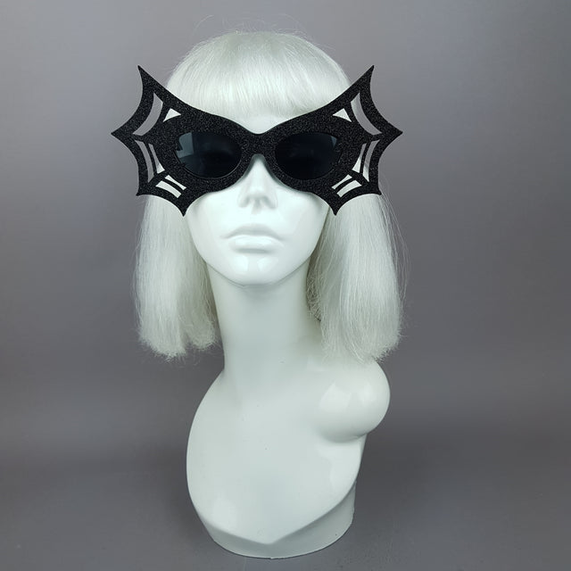 "Black Widow" Black Glitter Spider Web Sunglasses