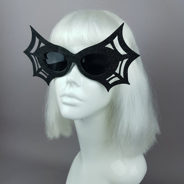 "Black Widow" Black Glitter Spider Web Sunglasses
