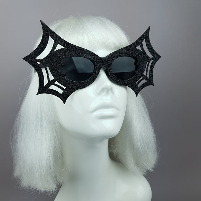 "Black Widow" Black Glitter Spider Web Sunglasses