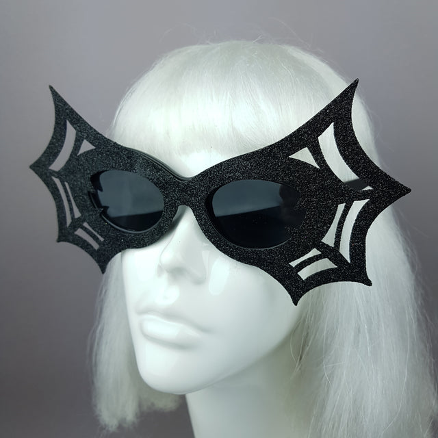 "Black Widow" Black Glitter Spider Web Sunglasses