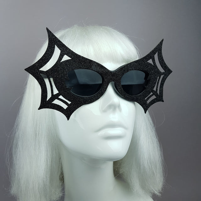 "Black Widow" Black Glitter Spider Web Sunglasses