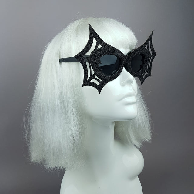 "Black Widow" Black Glitter Spider Web Sunglasses