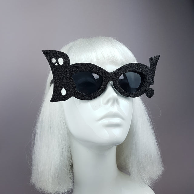 "Boo!" Black Glitter Halloween Ghost Sunglasses