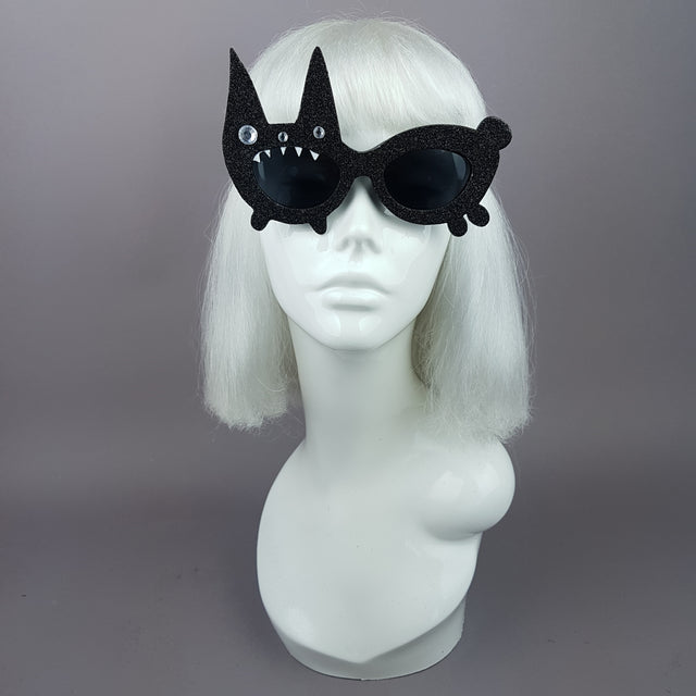 "Buffy" Black Glitter Bunny Rabbit Sunglasses