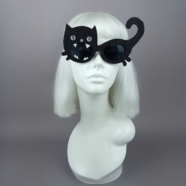 "Prunella Pip" Black Glitter Kitty Cat Sunglasses