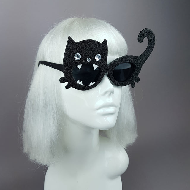 "Prunella Pip" Black Glitter Kitty Cat Sunglasses
