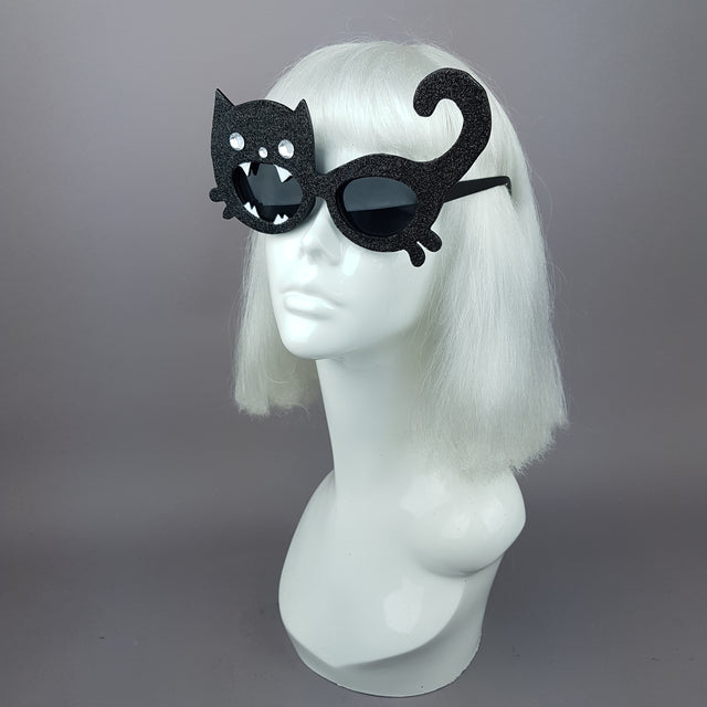 "Prunella Pip" Black Glitter Kitty Cat Sunglasses
